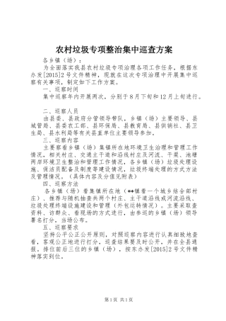 农村垃圾专项整治集中巡查实施方案
