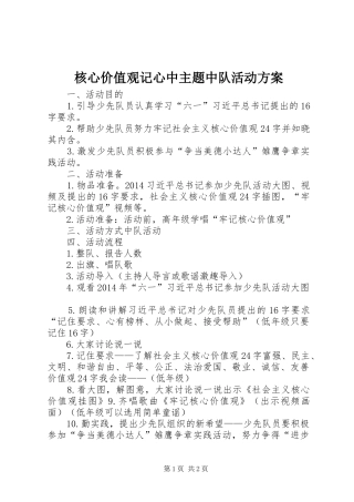 核心价值观记心中主题中队活动实施方案