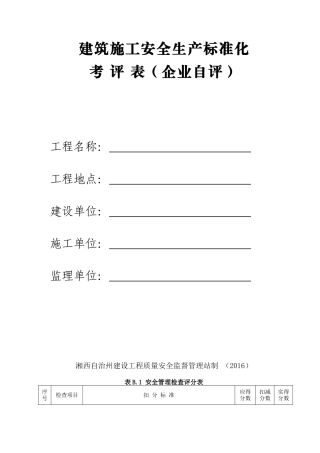 安全生产标准化考评表(施工企业自评)