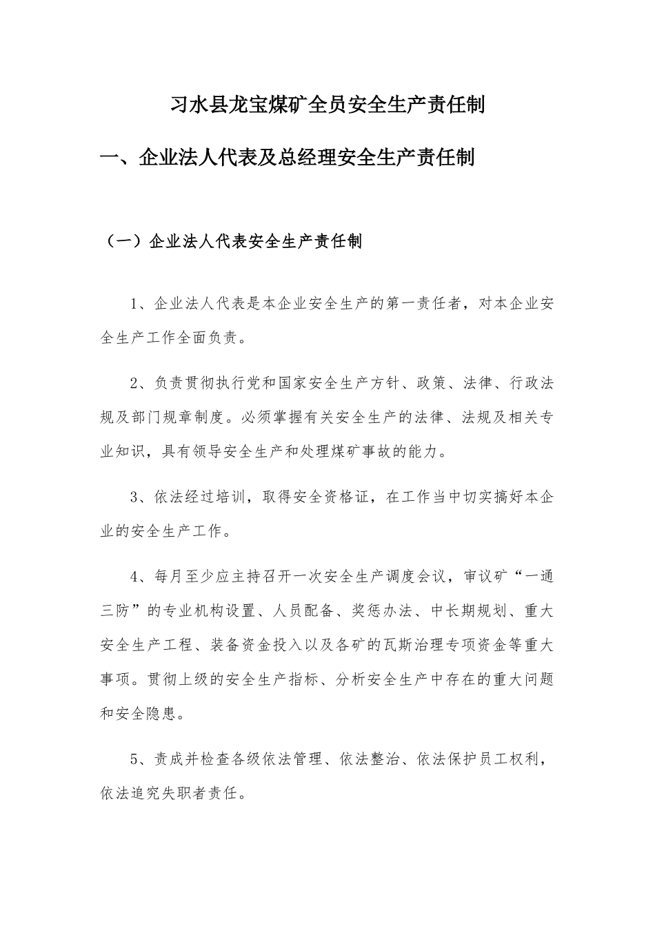 某煤矿全员安全生产责任制汇编_第1页