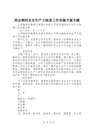 两会期间安全生产大检查工作方案专题