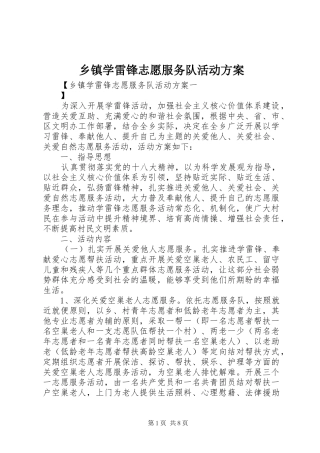 乡镇学雷锋志愿服务队活动实施方案