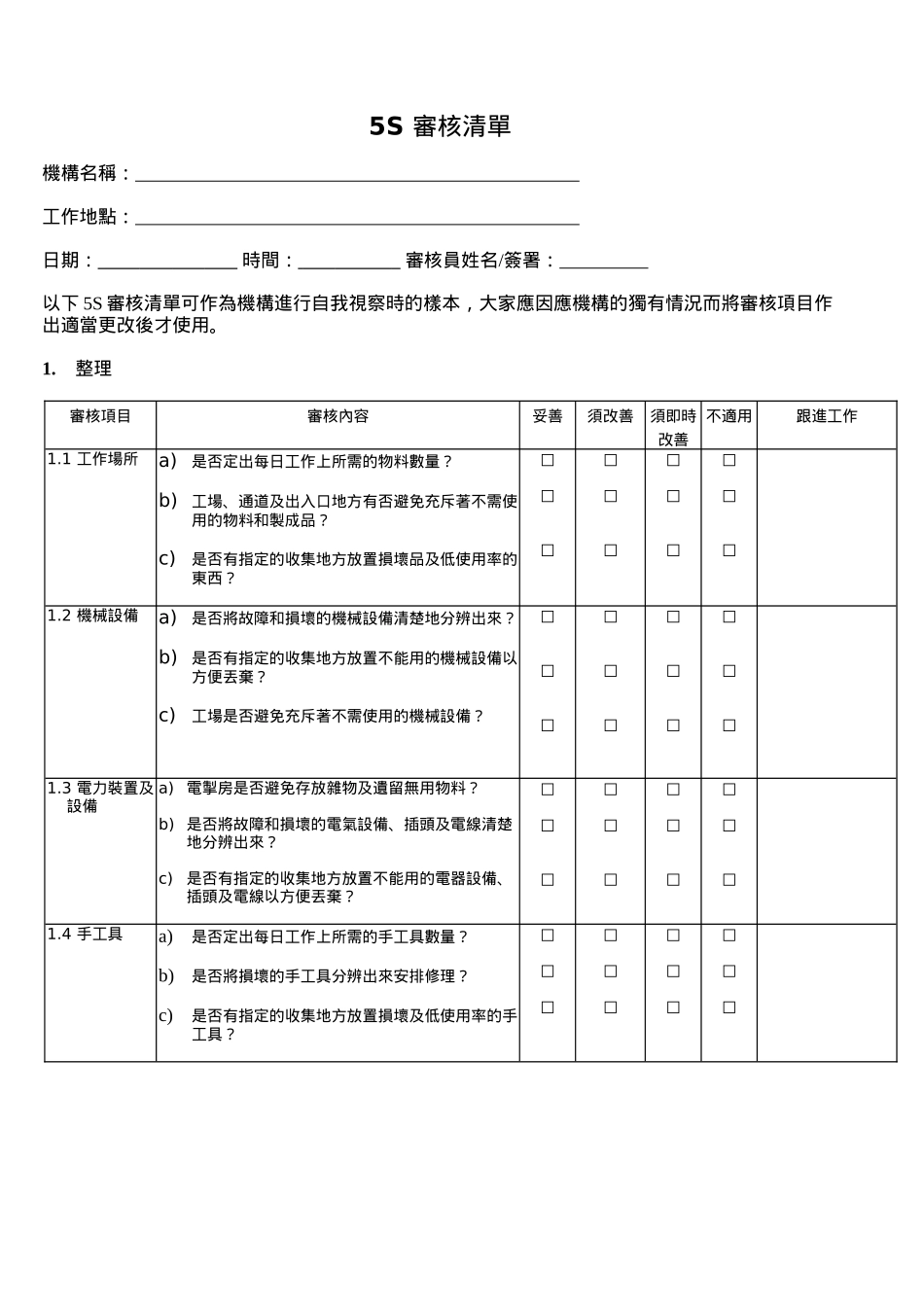 附件30_5S审核清单_第1页