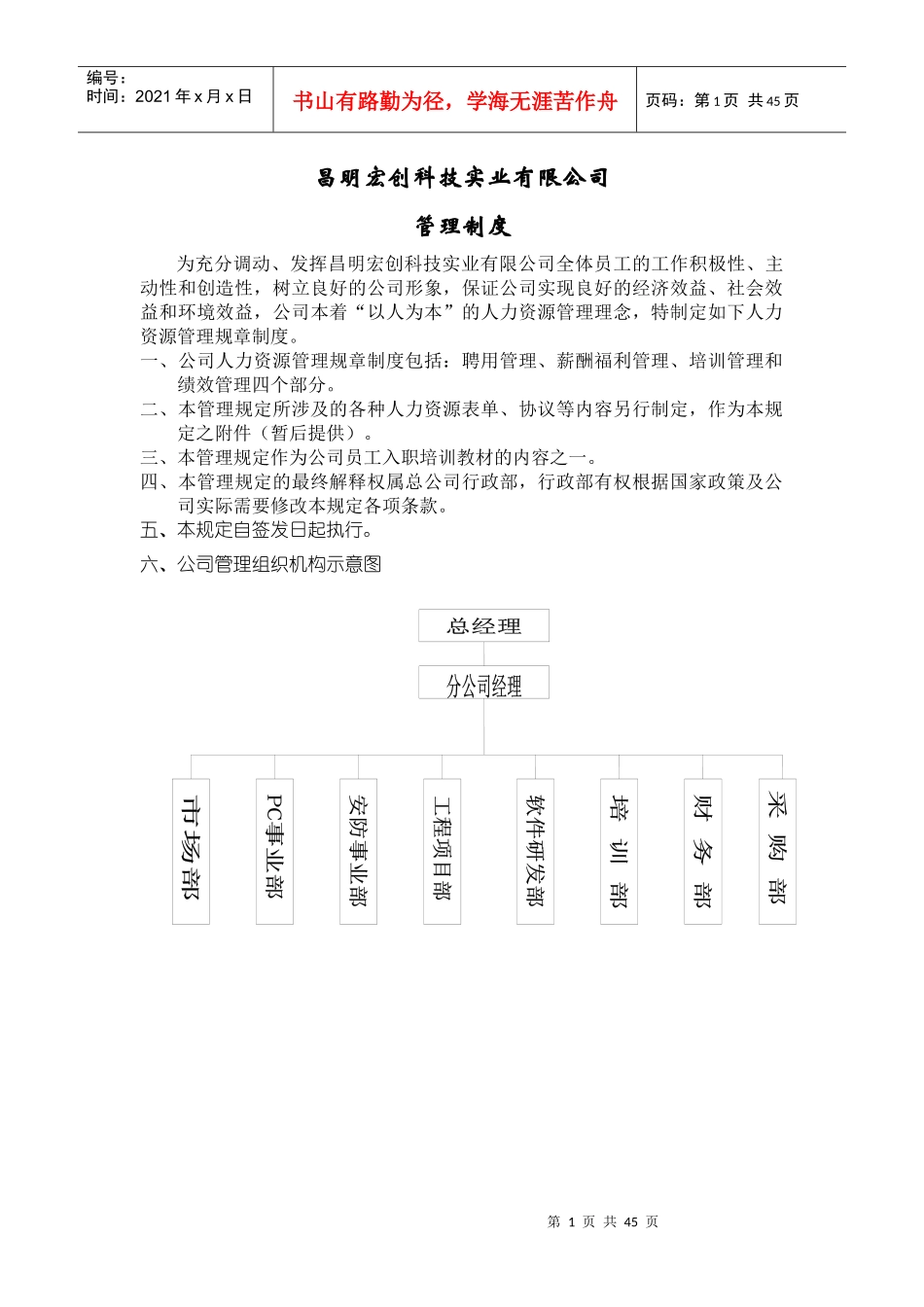 昌明宏创科技实业有限公司管理制度_第1页