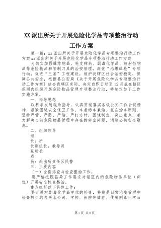 XX派出所关于开展危险化学品专项整治行动工作实施方案