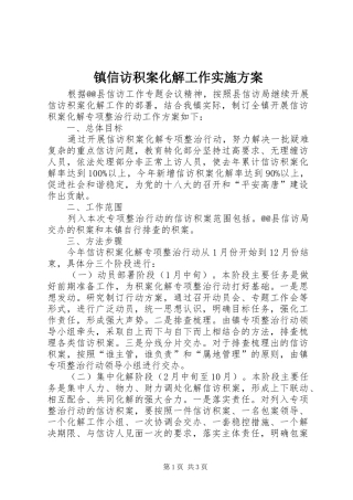 镇信访积案化解工作方案