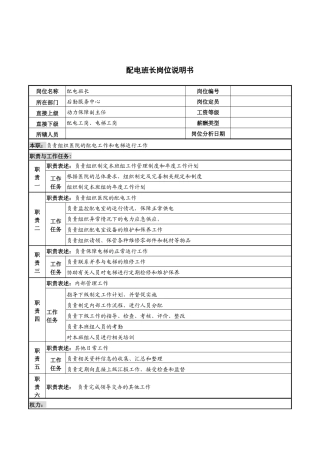 配电班长岗位说明书