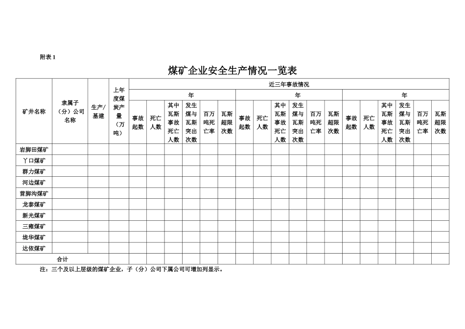 煤矿企业安全生产情况一览表_第1页