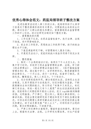 优秀心得体会范文：药监局领导班子整改实施方案