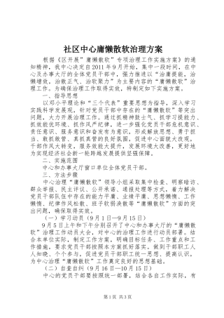 社区中心庸懒散软治理实施方案