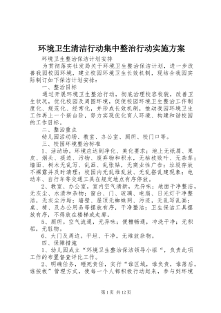 环境卫生清洁行动集中整治行动方案
