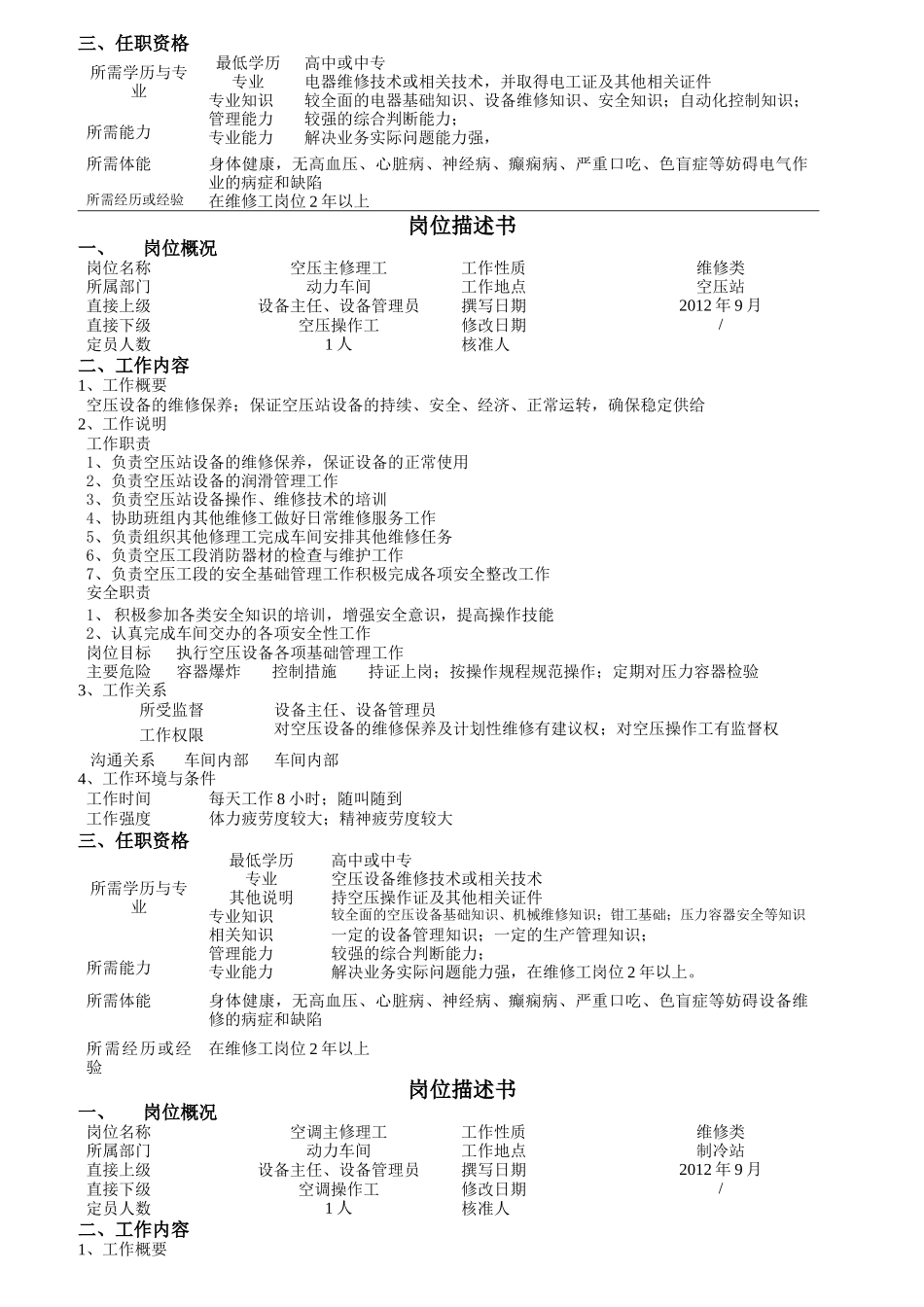 卷烟厂动力车间岗位描述书_第3页