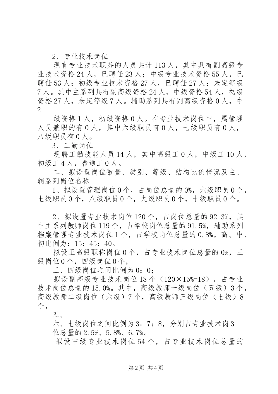 XX市XX县区济东中学关于岗位设置实施方案的请示_第2页