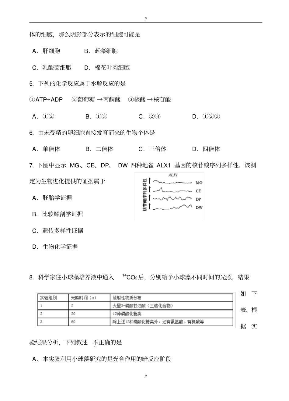 上海市闵行区2020届高三一模生命科学试题(有答案)(已审阅)_第2页