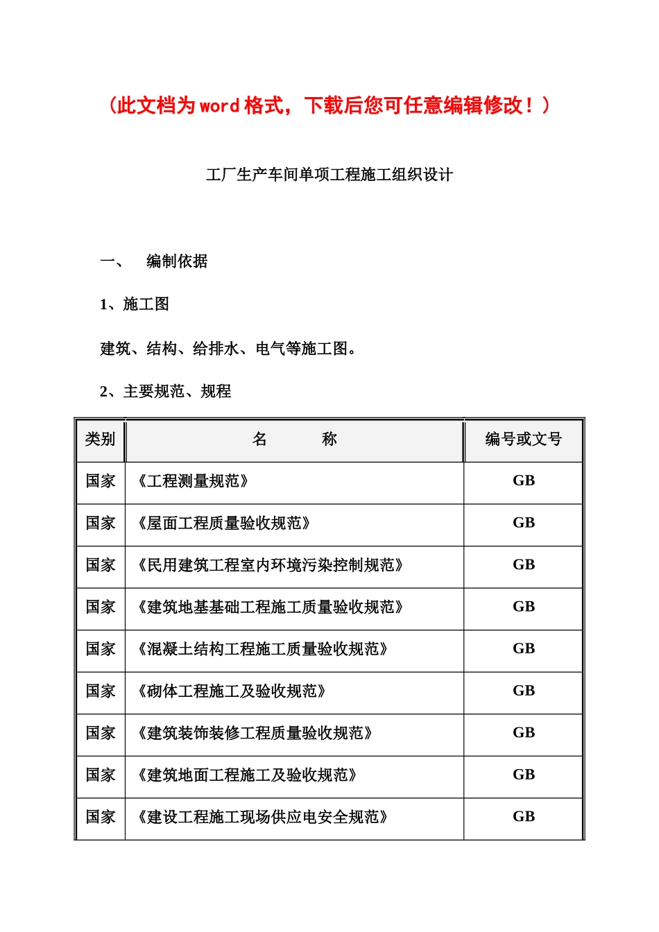 工厂生产车间单项工程施工组织设计完整版_第1页