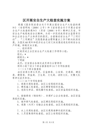 区开展安全生产大检查方案