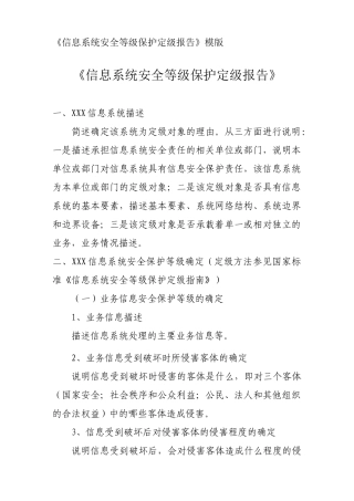 信息系统安全等级保护定级报告