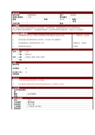 某大型电子公司制造部修理组组长职位说明书
