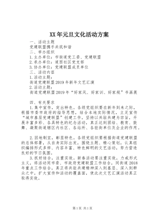 XX年元旦文化活动实施方案
