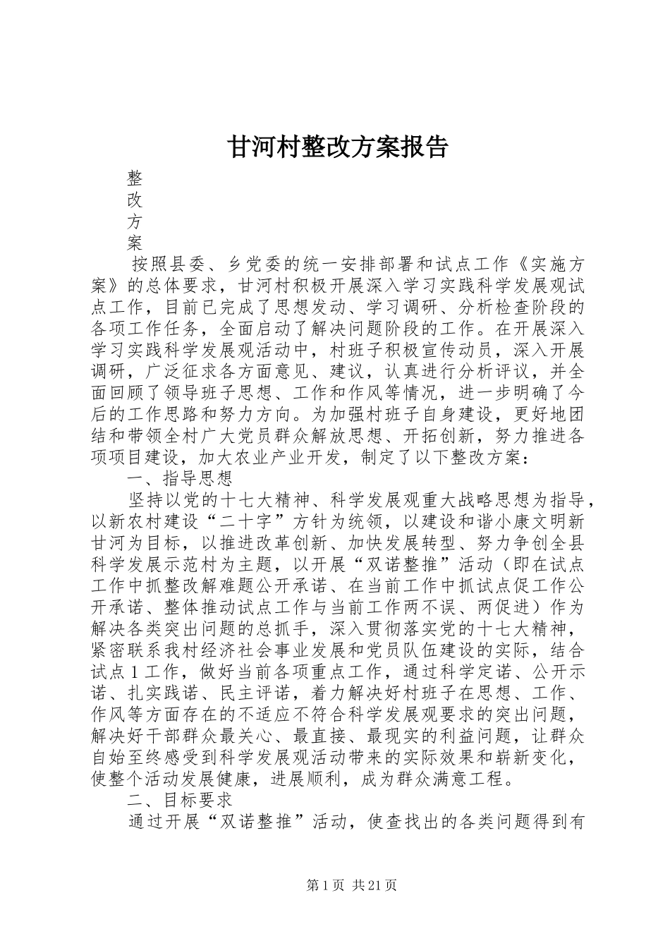 甘河村整改实施方案报告_第1页