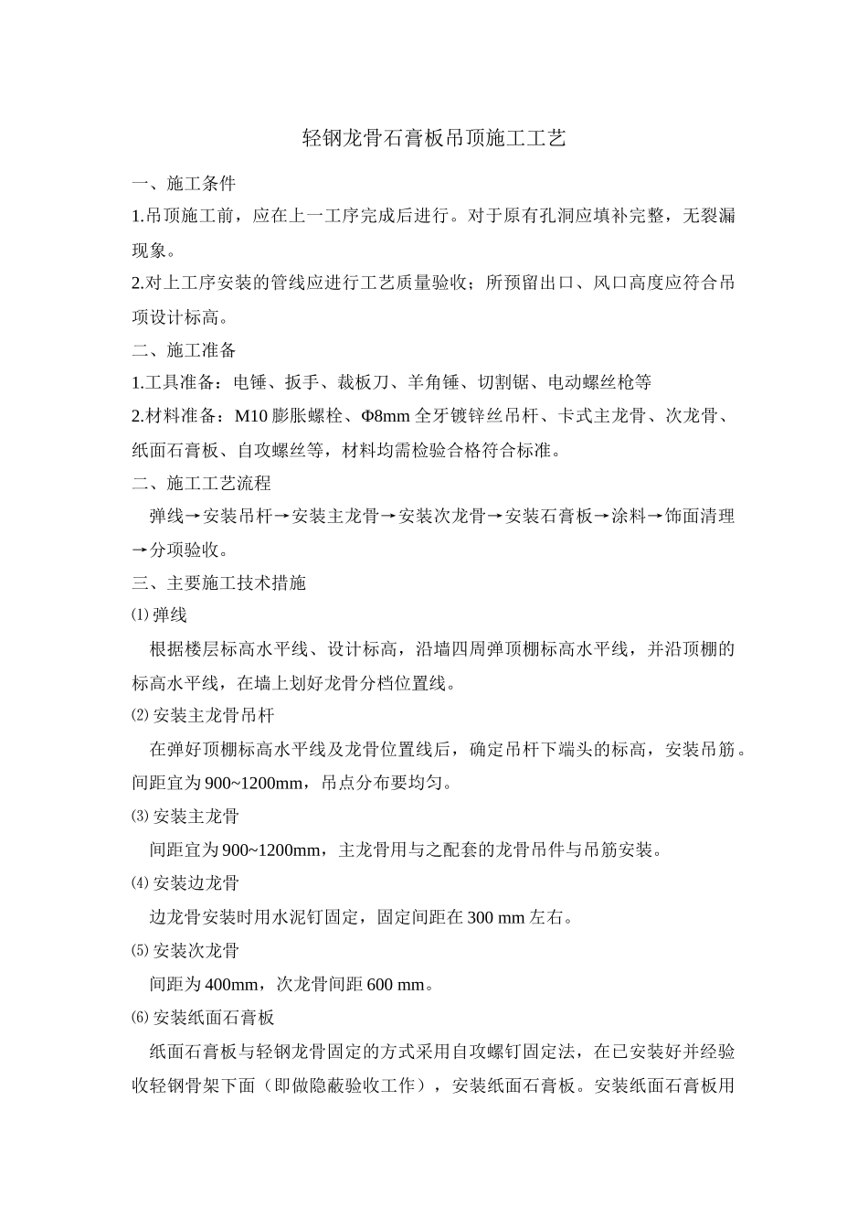 轻钢龙骨石膏板吊顶施工工艺特别好_第1页