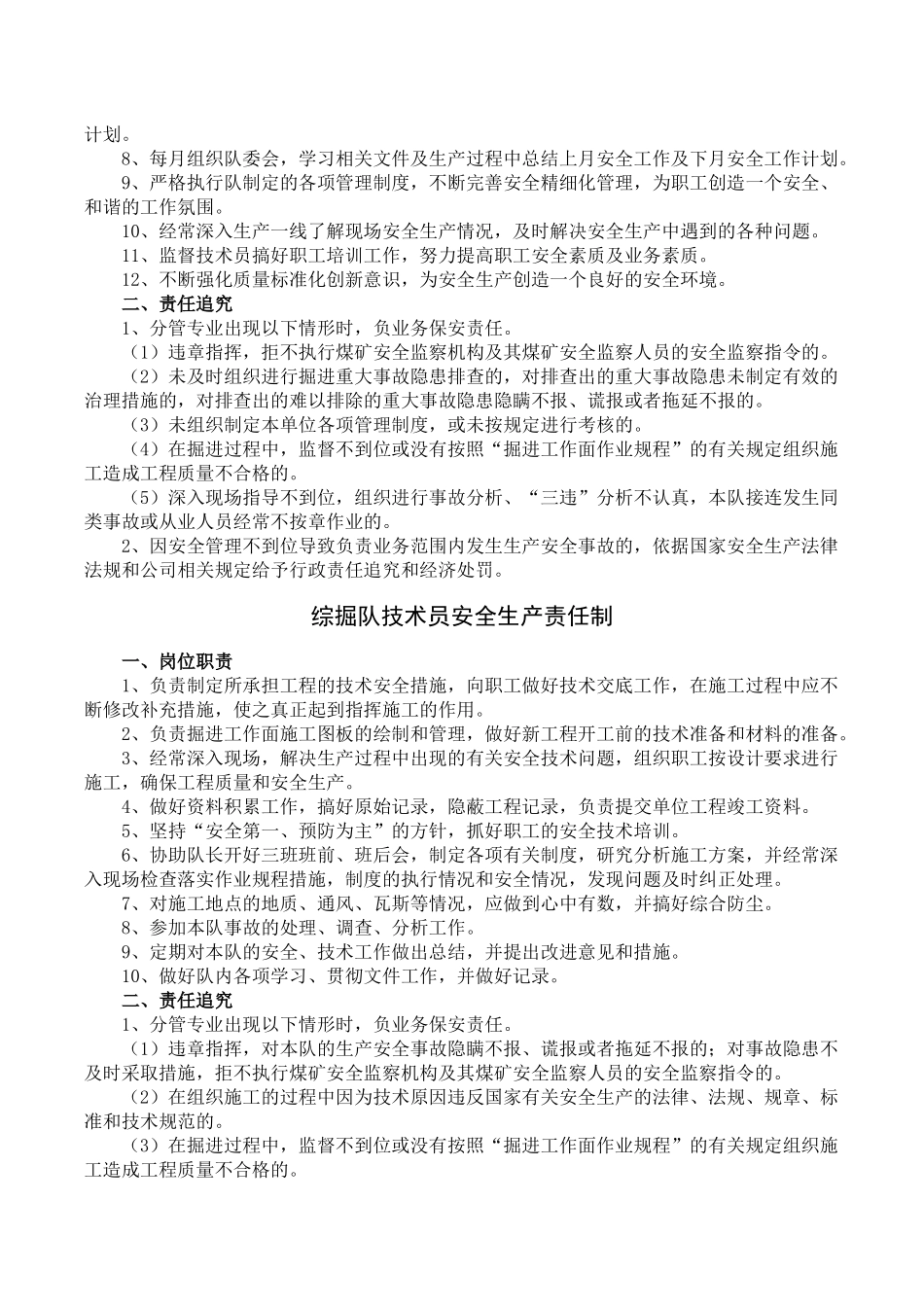 煤矿掘进区队安全生产责任制_第2页