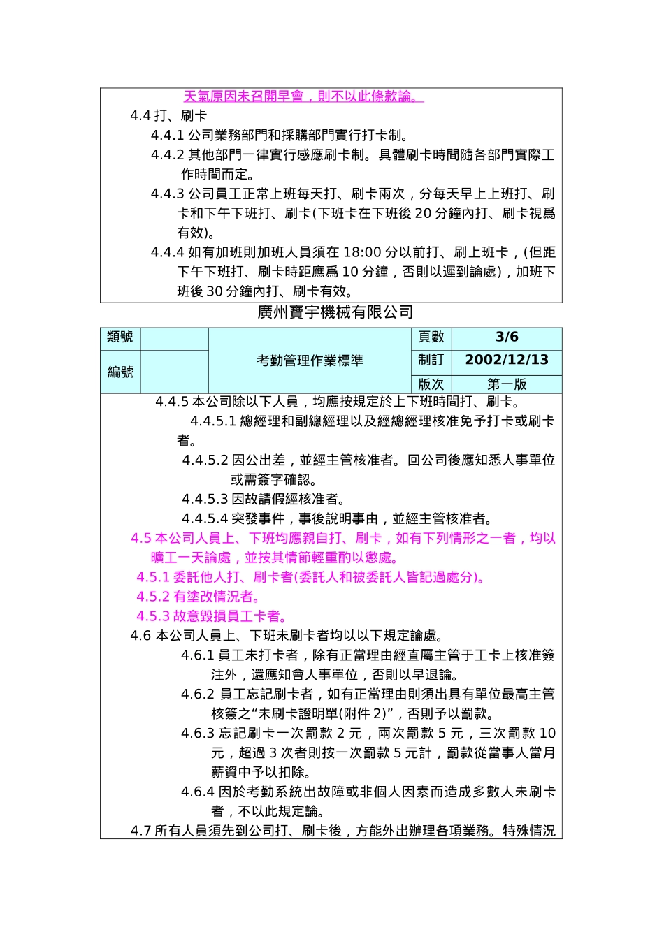 某某公司考勤管理作业标准_第3页