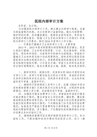 医院内部审计实施方案