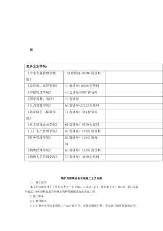 锅炉及附属设备安装施工工艺标准概述