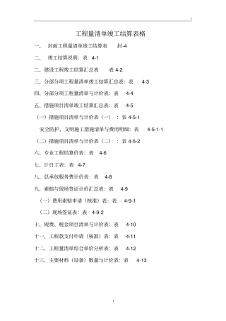(完整word版)工程量清单竣工结算表格