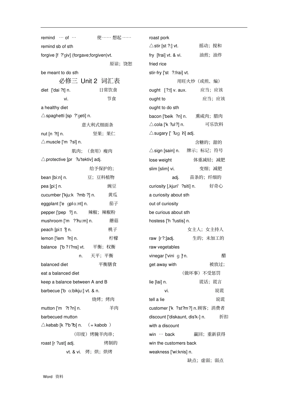 人教版必修三词汇整理_第3页