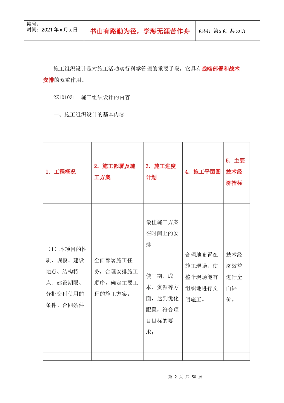 施工组织设计的内容和编制方法概述_第2页