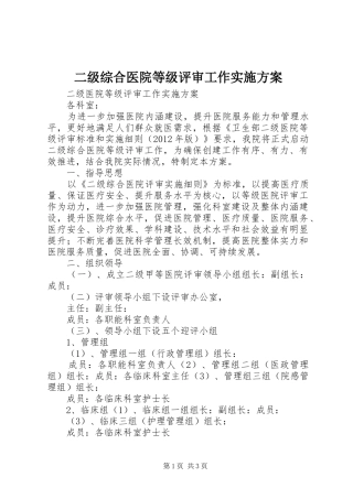 二级综合医院等级评审工作方案