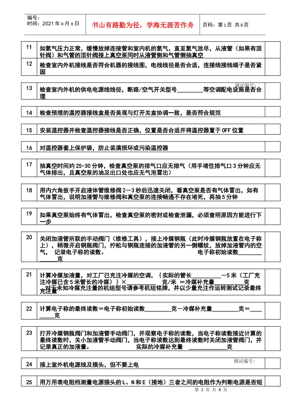 暗藏天花式空调调试检查分析表_第2页