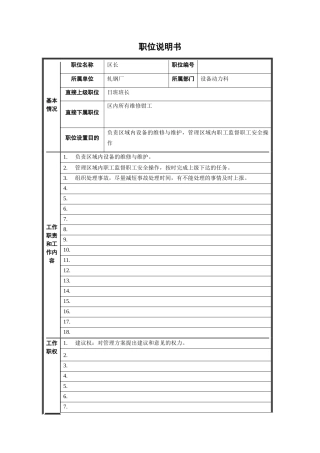 轧钢厂设备动力科区长职责