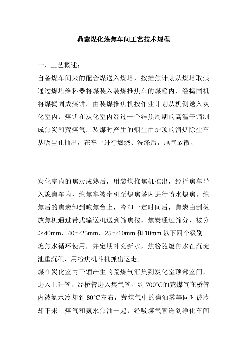 XX煤化炼焦车间工艺技术规程(201页)_第1页