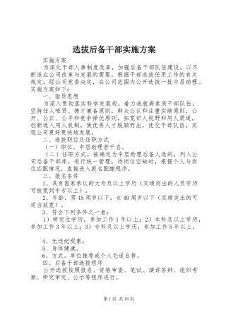 选拔后备干部方案