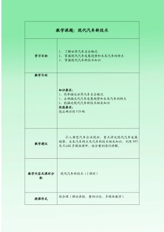 教学课题现代汽车新技术