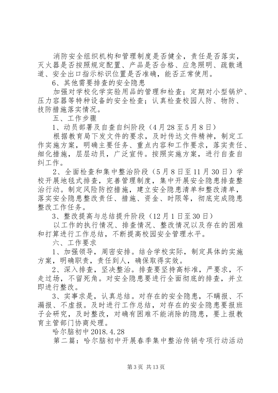 哈尔脑初中校园安全专项整治行动方案_第3页