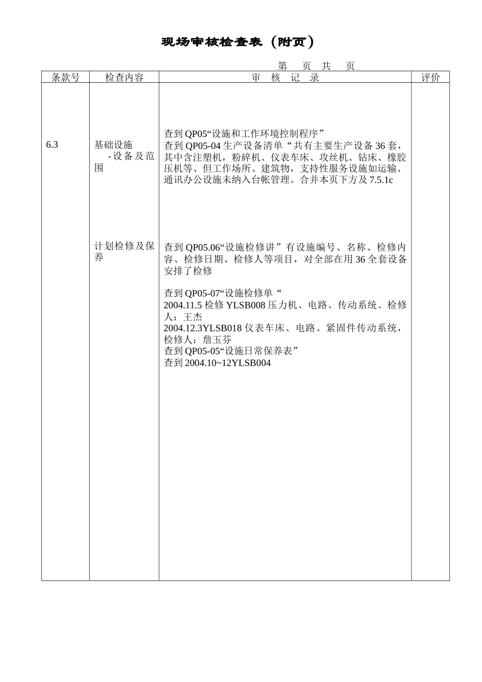 现场审核检查表(生产供应部)_第3页