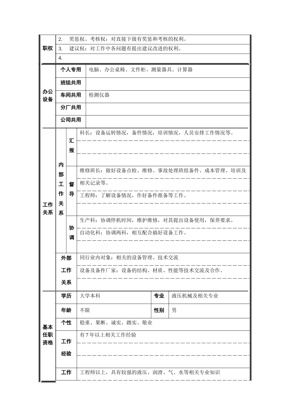 轧钢厂设备动力科副科长2岗位职位说明书_第2页