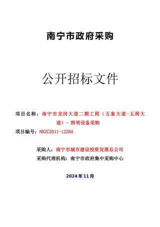 南宁市龙岗大道二期工程照明设备采购