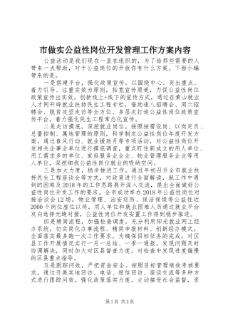 市做实公益性岗位开发管理工作实施方案内容