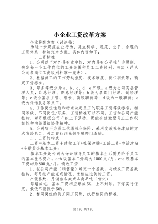 小企业工资改革实施方案