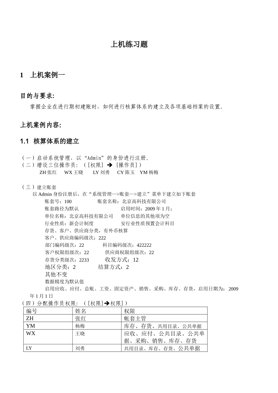 财务业务上机练习资料(采购、销售、库存、存货、应收、_第1页