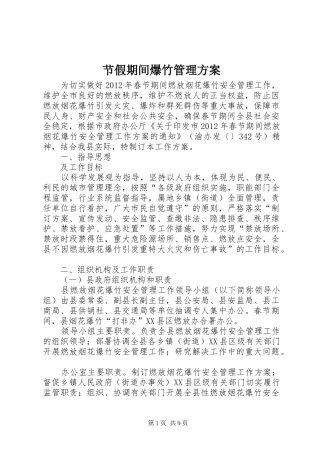 节假期间爆竹管理实施方案