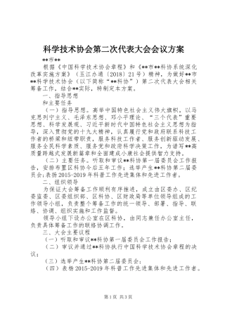 科学技术协会第二次代表大会会议实施方案