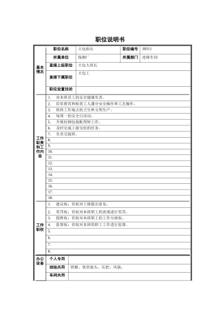 大包组长职位说明书