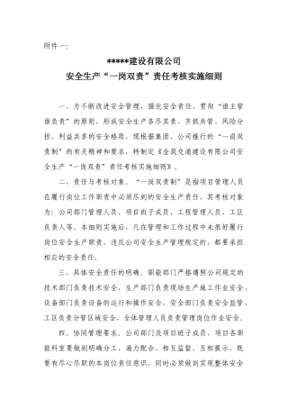 安全生产_岗双责责任考核实施细则