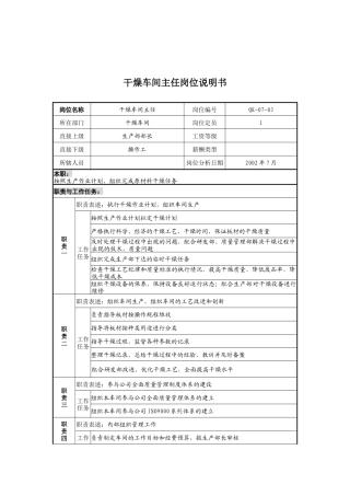 乾坤木业公司干燥车间主任岗位说明书